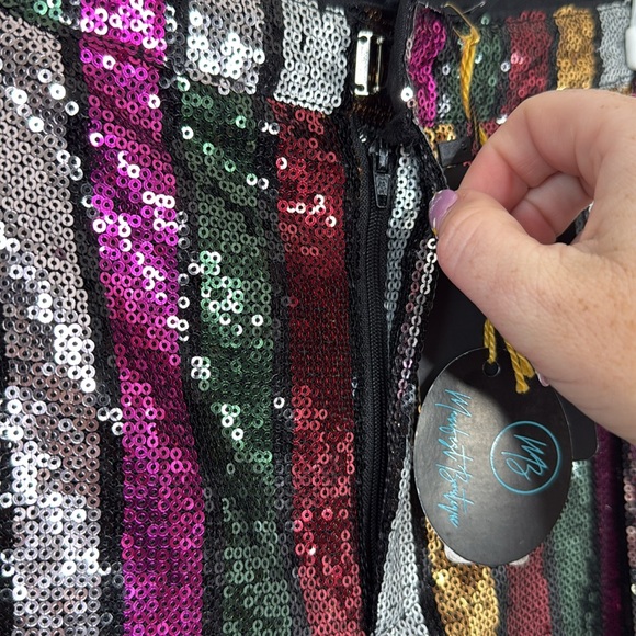 Multicolor Sequin Striped Wide Leg Pants NWT - Picture 6 of 8